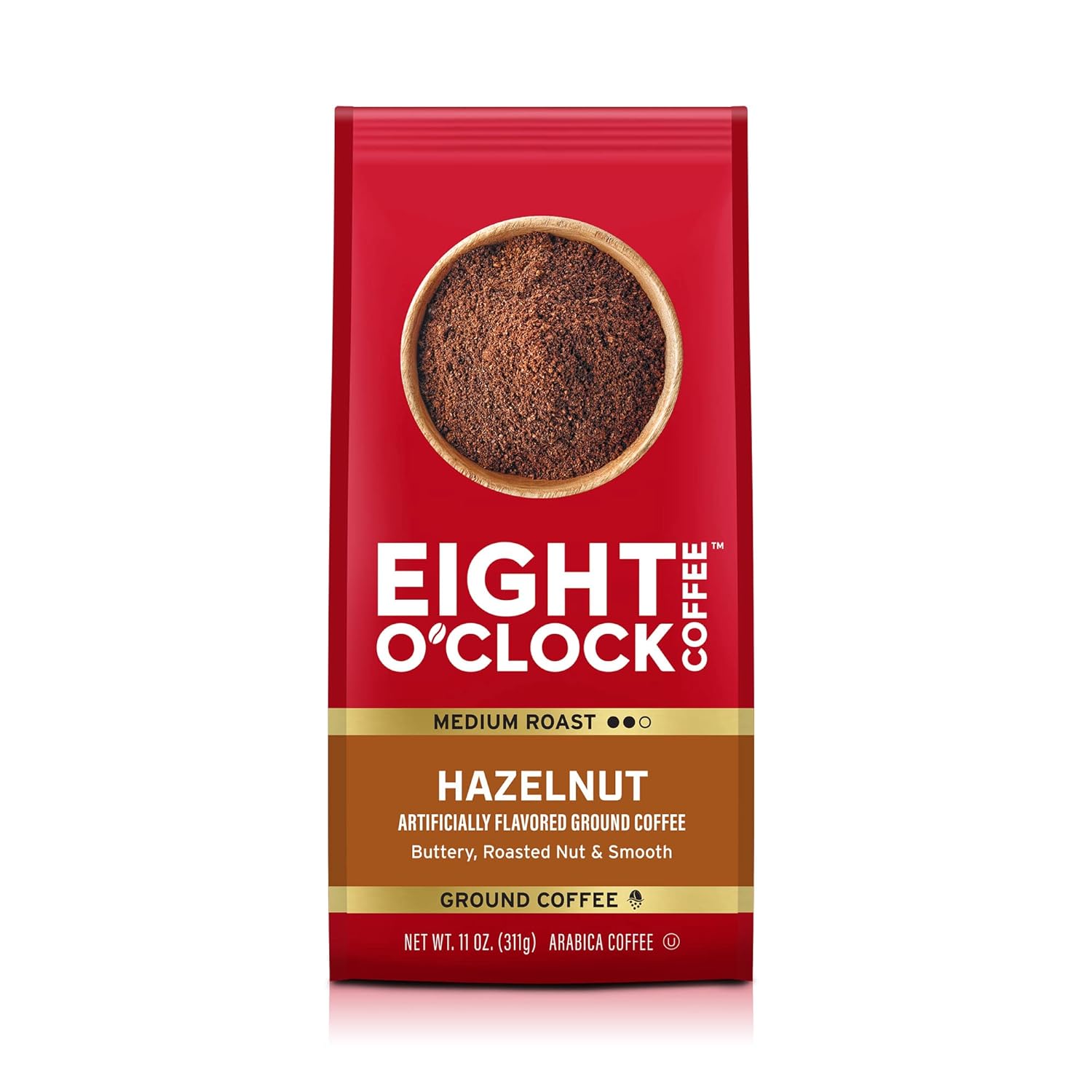 Eight O'Clock Coffee Hazelnut, Medium Roast, Ground Coffee, 11 Ounce (Pack Of 6), 100% Arabica, Kosher Certified