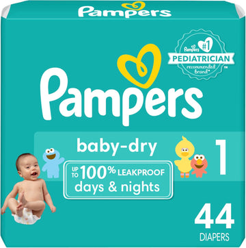 Pampers Baby Dry Diapers - Size 1, 44 Count, Absorbent Disposable Diapers