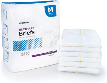 Mckesson Ultimate Briefs, Incontinence, Adult Unisex, Maximum Absorbency, Medium, 16 Count, 6 Packs, 96 Total