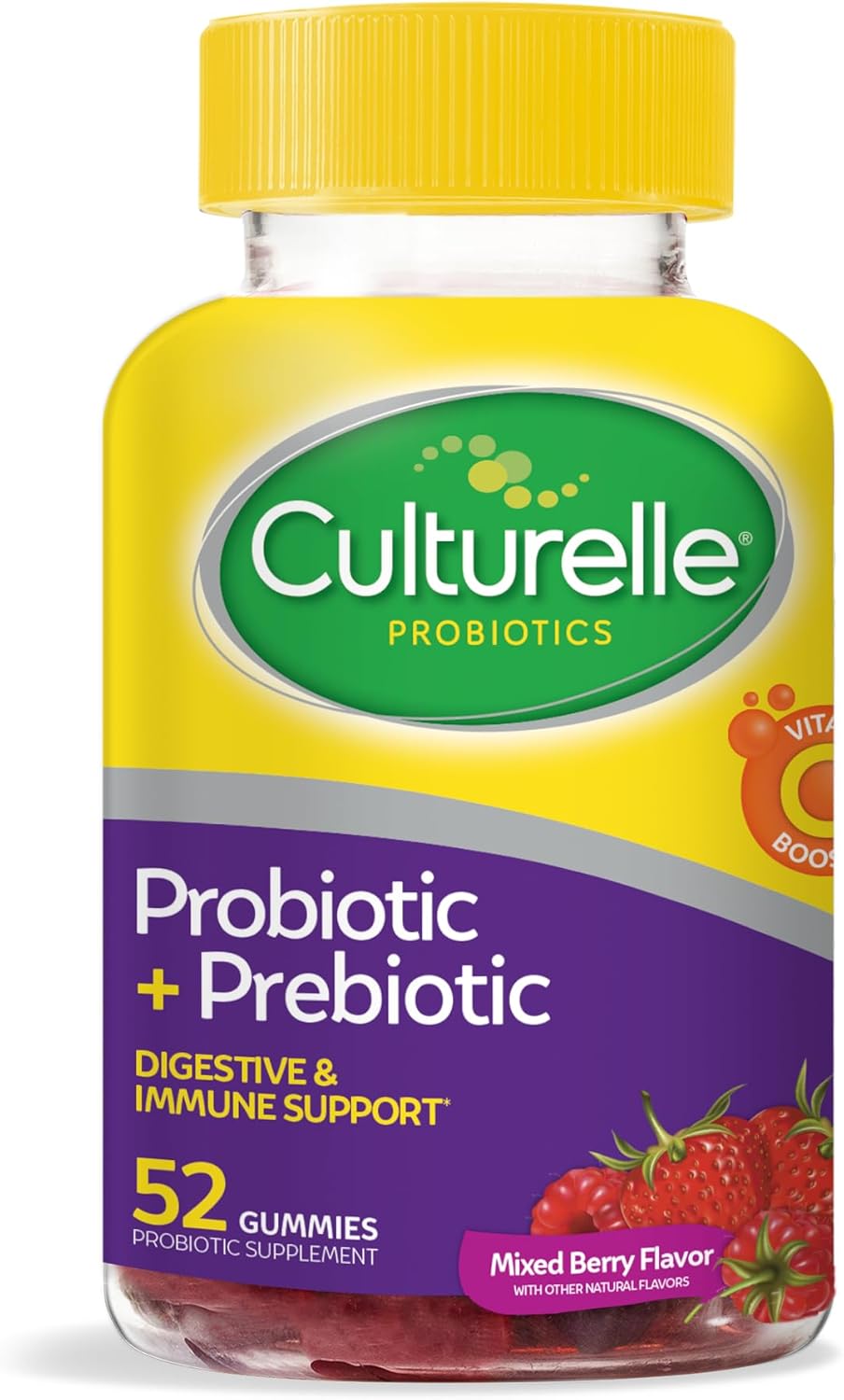 Culturelle Daily Probiotic Gummies For Women & Men, Berry Flavor, 52 Count, Naturally-Sourced Daily Probiotic + Prebiotic For Digestive Health, Non-Gmo & Vegan