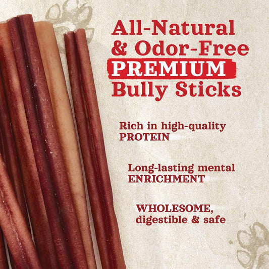 Natural Farm Odor-Free Bully Sticks (4-8”, 16Oz) All-Natural Long-Lasting Chews, 100% Beef Pizzle, Grass-Fed, Grain-Free, Hormone-Free, Protein For Muscle Development & Energy, Perfect For Medium Dogs