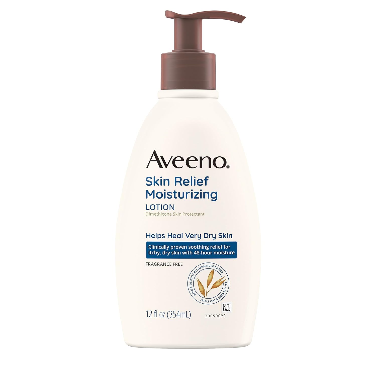 Aveeno Skin Relief 24-Hour Moisturizing Lotion for Sensitive Skin with Natural Shea Butter & Triple Oat Complex, Unscented Therapeutic Lotion for Extra Dry, Itchy Skin, 12 fl. oz