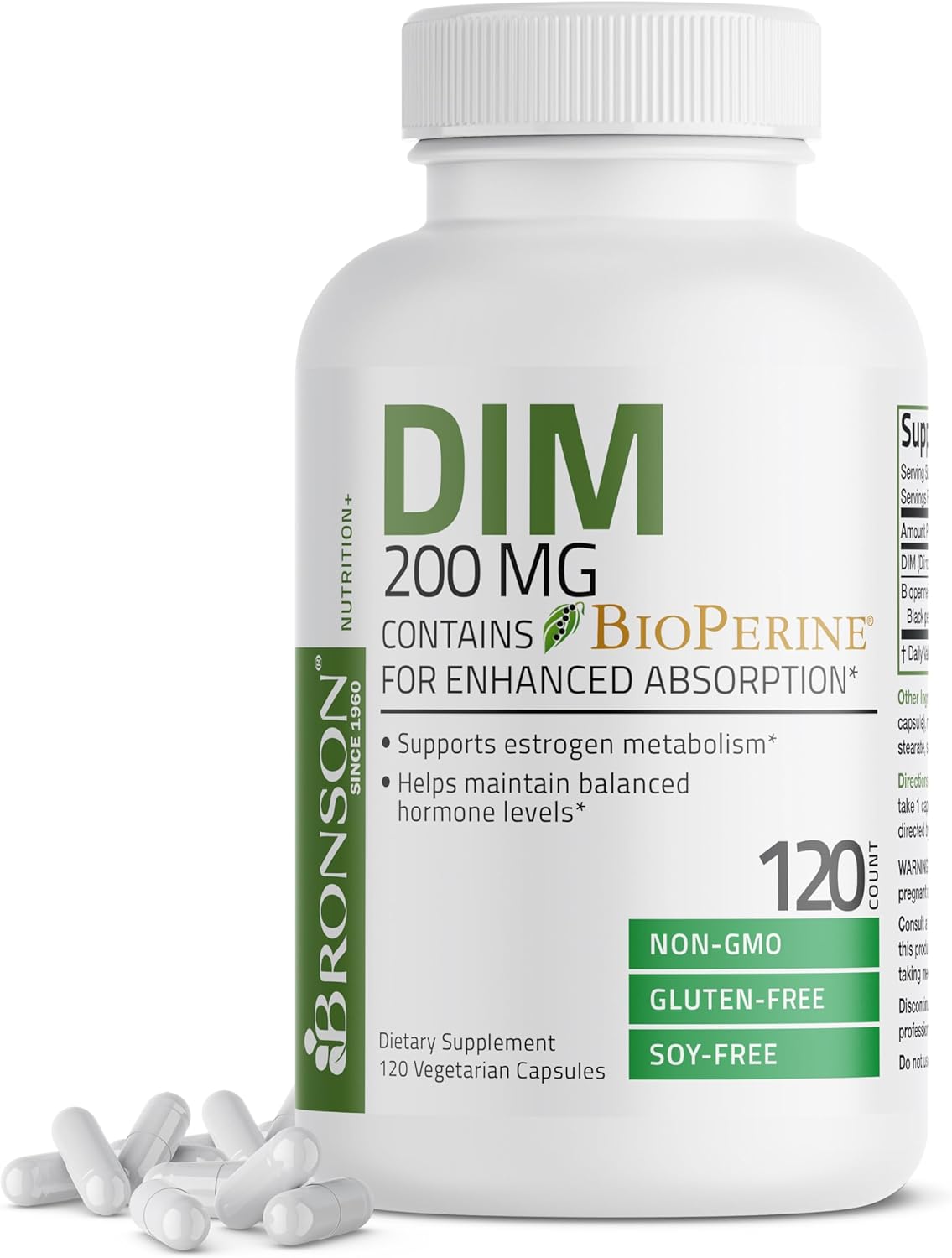 Bronson Dim Supplement 200 Mg Diindolymethane With Bioperine For Enhanced Absorption, Estrogen Metabolism & Maintains Balanced Hormone Levels, 120 Vegetarian Capsules