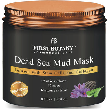 First Botany, 100% Natural Mineral-Infused Dead Sea Mud Mask 8.8Oz Stem Cells Facial Treatment Skin Cleanser Pore Reducer Anti Aging Acne Treatment Blackhead Remover Cellulite & Natural Moisturizer