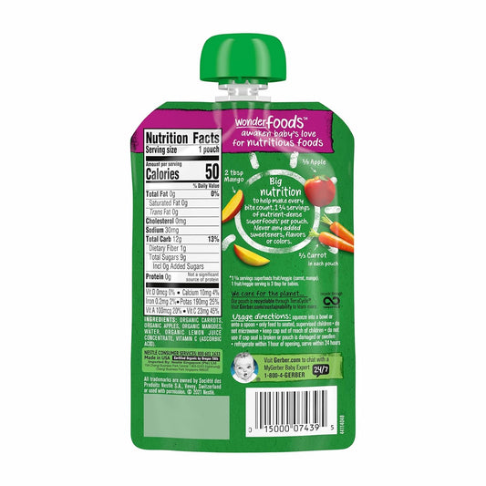 Gerber Organic Wonderfoods Carrot Apple Mango Baby Food, 3.5 Oz