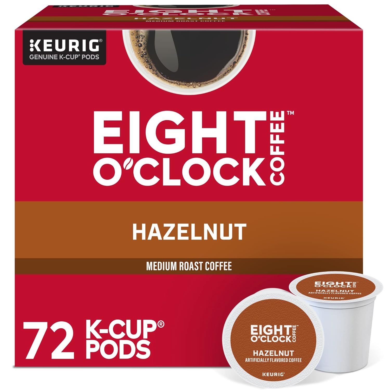 Eight O'Clock Coffee Hazelnut, Keurig Single Serve K-Cup Pods, Medium Roast, 72 Count (6 Packs Of 12)