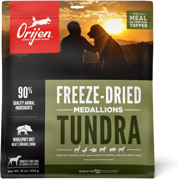 Orijen Tundra Freeze Dried Medallions Dog Food & Topper, Grain Free Dog Food, Wholeprey Ingredients, 16Oz