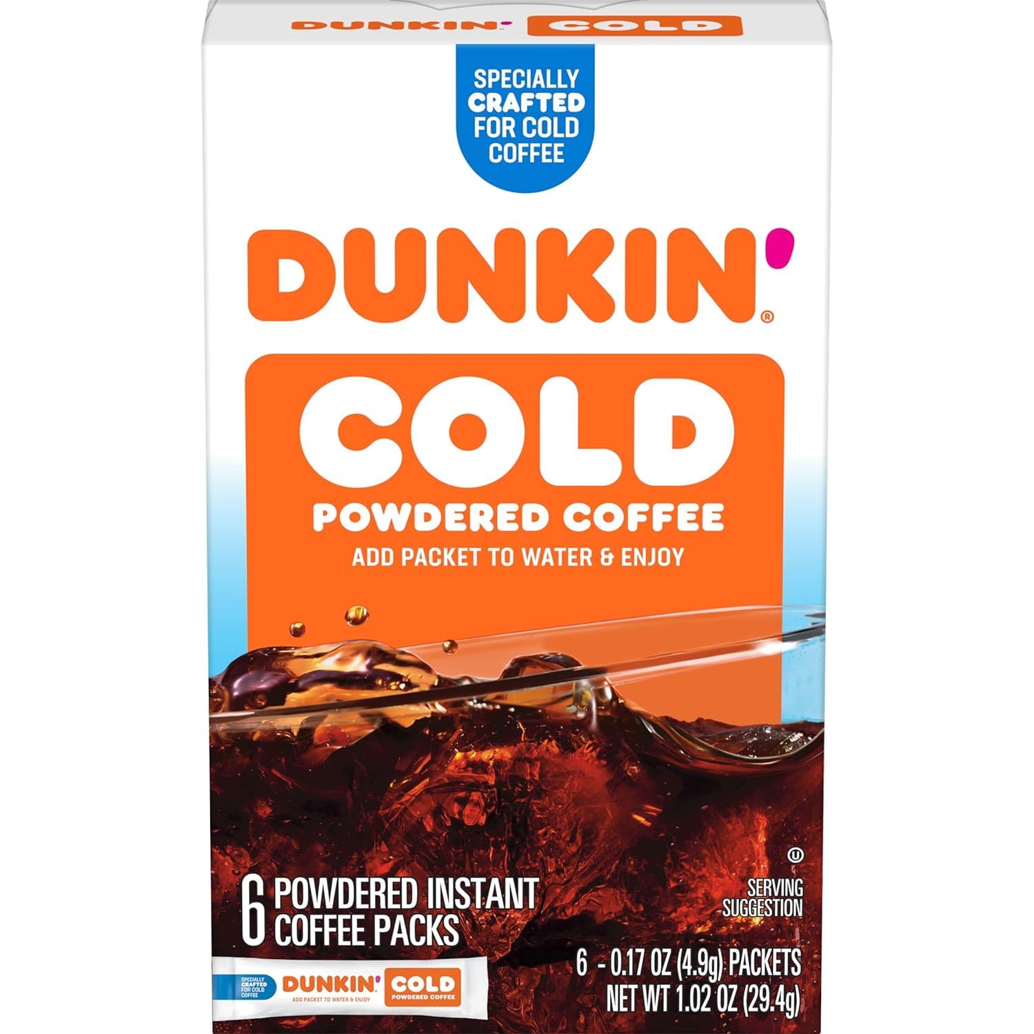 Dunkin' Cold Powdered Single Serve Instant Coffee Packs, 6 Count