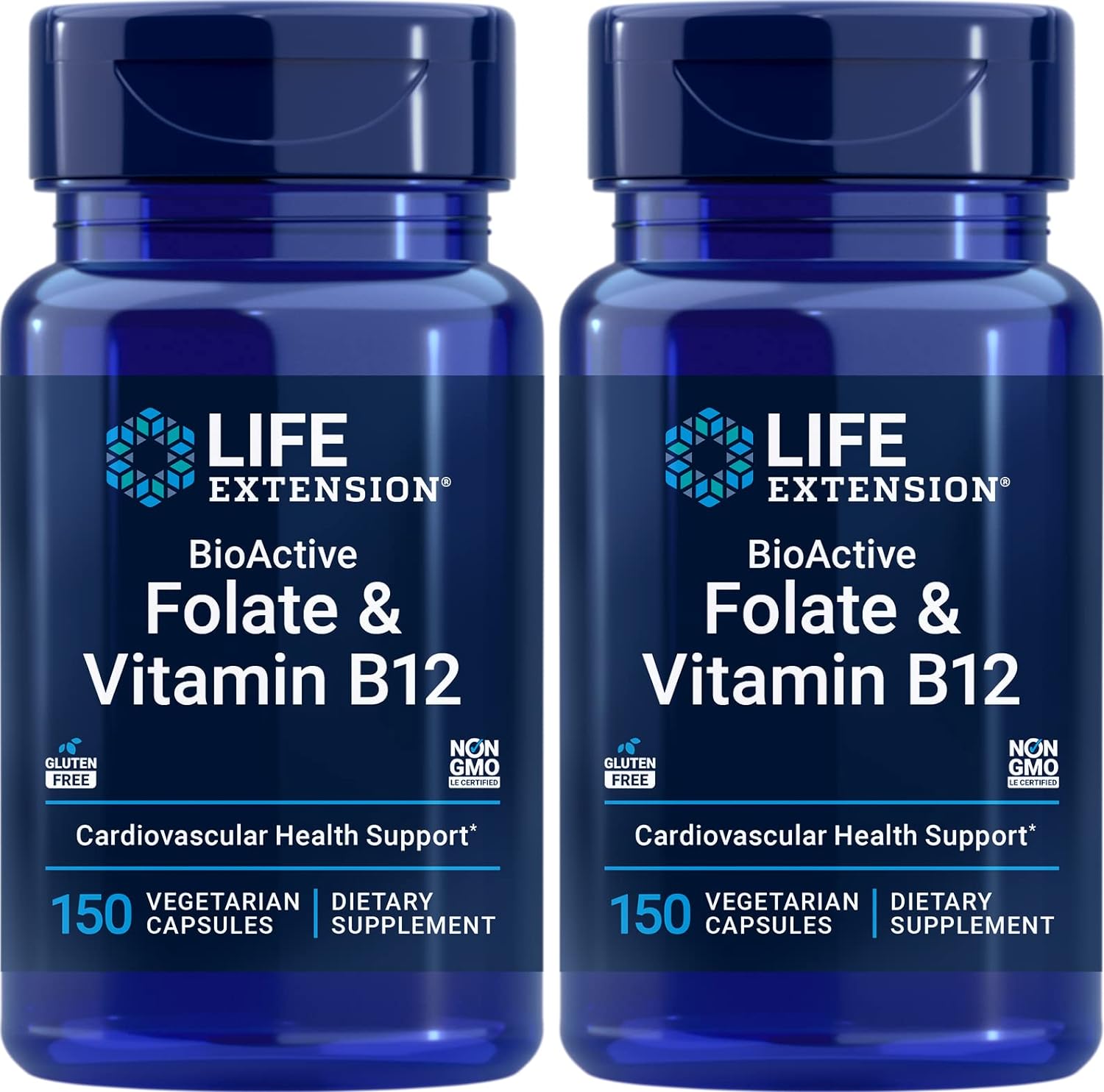 Life Extension Bioactive Folate & Vitamin B12, 150 Vegetarian Capsules (Pack Of 2)