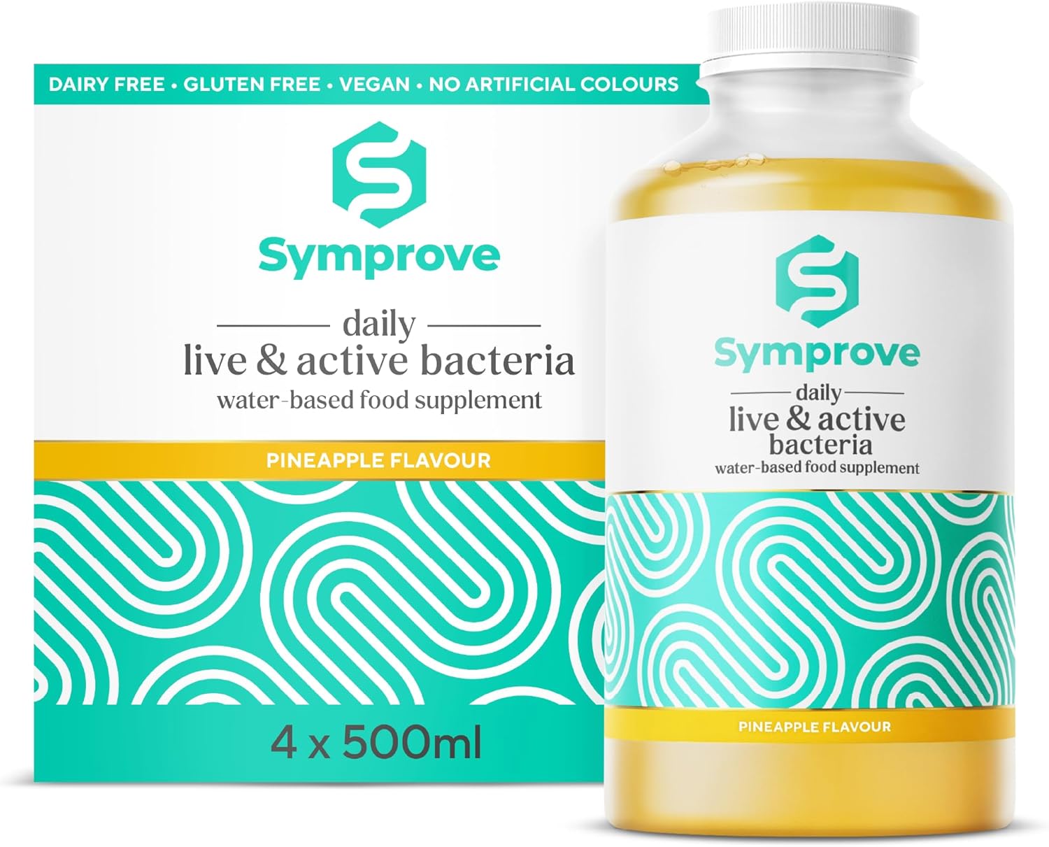 Symprove Pineapple Gut Health Supplement, 4 X 500Ml Probiotic Drink With Live & Active Bacteria, Vegan, Dairy-Free, Water-Based Formula, Daily Digestive Support