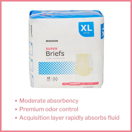 McKesson Super Briefs, Incontinence, Moderate Absorbency, XL, 15 Count, 1 Pack