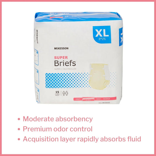 Mckesson Super Briefs, Incontinence, Moderate Absorbency, Xl, 15 Count, 1 Pack