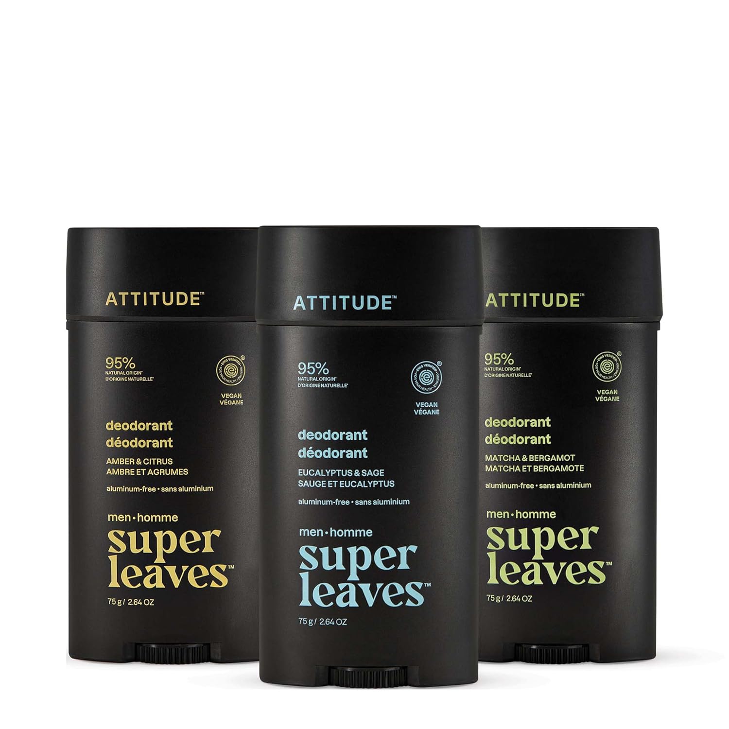 Attitude Aluminum-Free Deodorant Trio, 95% Natural Origin Ingredients, Ewg Verified, Plant Based Odor Control, With Baking Soda, 3 Count, 2.64 Oz Each