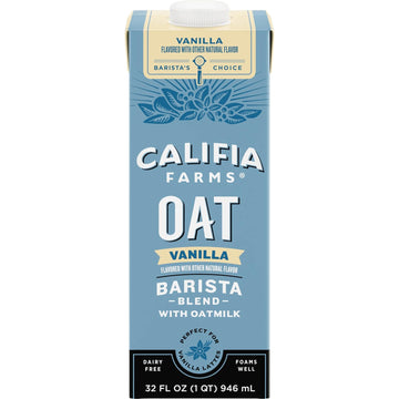 Califia Farms - Vanilla Oat Barista Blend Oat Milk, 32 Oz, Dairy Free, Vegan, Plant Based, Gluten Free, Non Gmo, Milk Frother, Coffee Creamer