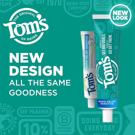 Tom'S Of Maine Fluoride-Free Rapid Relief Sensitive Toothpaste, Fresh Mint, 4 Oz. 3-Pack (Packaging May Vary)