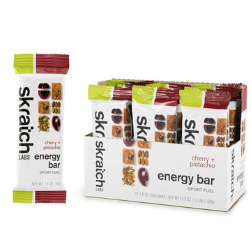 Skratch Labs Energy Bar | Cherry + Pistachio (12 Pack) | Plant Based Healthy Snack | Low Sugar - 5G Protein | Non-Gmo, Gluten Free, Soy Free, Vegan, Kosher