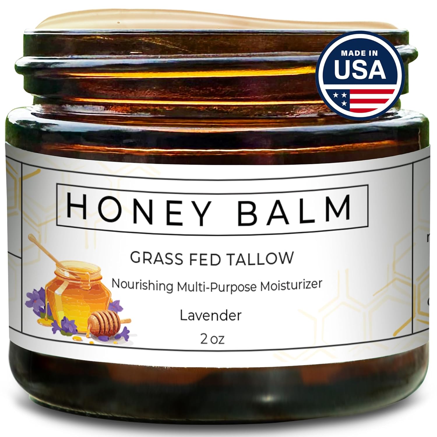 Tallow And Honey Balm, Organic Body Butter, Grass-Fed Beef Tallow For Skin, Soothing All-Natural Moisturizer For Body And Face | Made In Usa - 2 Oz (Tea Tree & Lavender)
