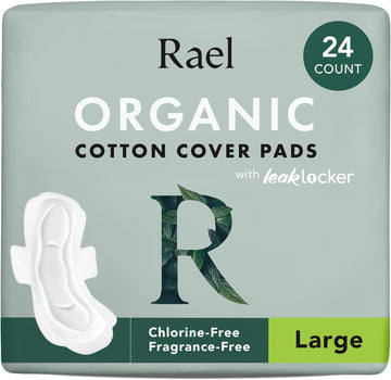 Rael Pads For Women, Organic Cotton Cover - Period Pads With Wings, Feminine Care, Sanitary Napkins, Heavy Absorbency, Unscented (Large, 24 Count)