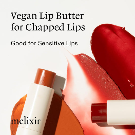 Melixir Vegan Lip Butter #06 Lust Red(Tinted) (+11 More Colors) 0.13Oz, Bee Free, Petrolatum Free, Deep Nourishing Plant-Based Vegan Chapstick, Vegan Lip Balm For Dry, Cracked And Chapped Lips