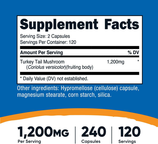 Nutricost Turkey Tail Mushroom Capsules 1200mg, 120 Servings (240 Capsules) - Gluten Free, Non-GMO, and Vegetarian Friendly