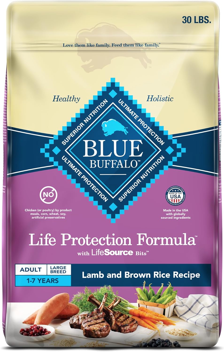 Blue Buffalo Life Protection Formula Large Breed Adult Dry Dog Food, Promotes Joint Health And Lean Muscles, Made With Natural Ingredients, Lamb & Brown Rice Recipe, 30-Lb. Bag