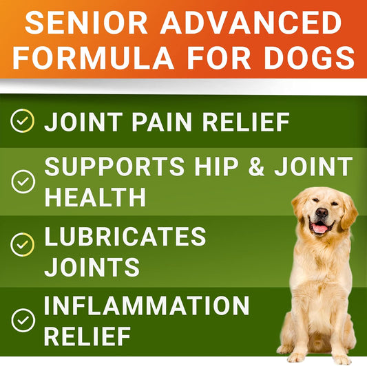 Senior Advanced Glucosamine Chondroitin Joint Supplement For Dogs - Hip & Joint Pain Relief Pills - Large & Small Breed - Hip Joint Chews Canine Joint Health - Chews Older Dogs - Bacon Flavor - 180Ct