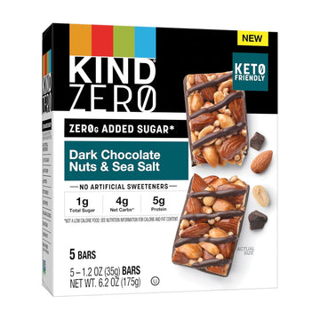 Kind Zero Added Sugar Bars, Keto Friendly Snacks, Dark Chocolate Nuts And Sea Salt, 6.2Oz Box (5 Bars)