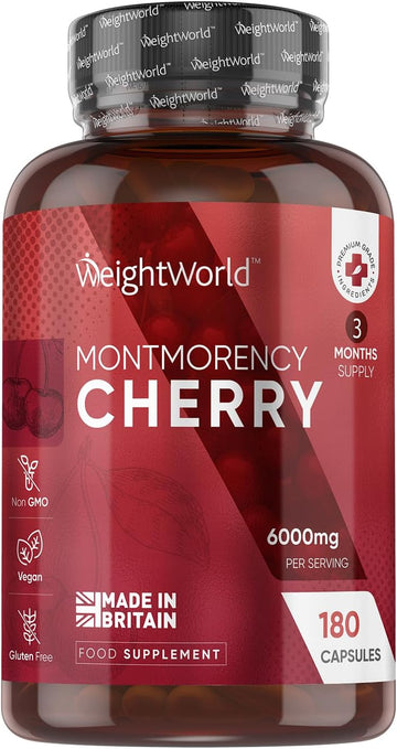 Montmorency Cherry Capsules 6000Mg - 180 Tart Cherry Capsules - 3 Months Supply - Supplement - Non-Gmo & Gluten-Free - Vegan-Friendly - For Men