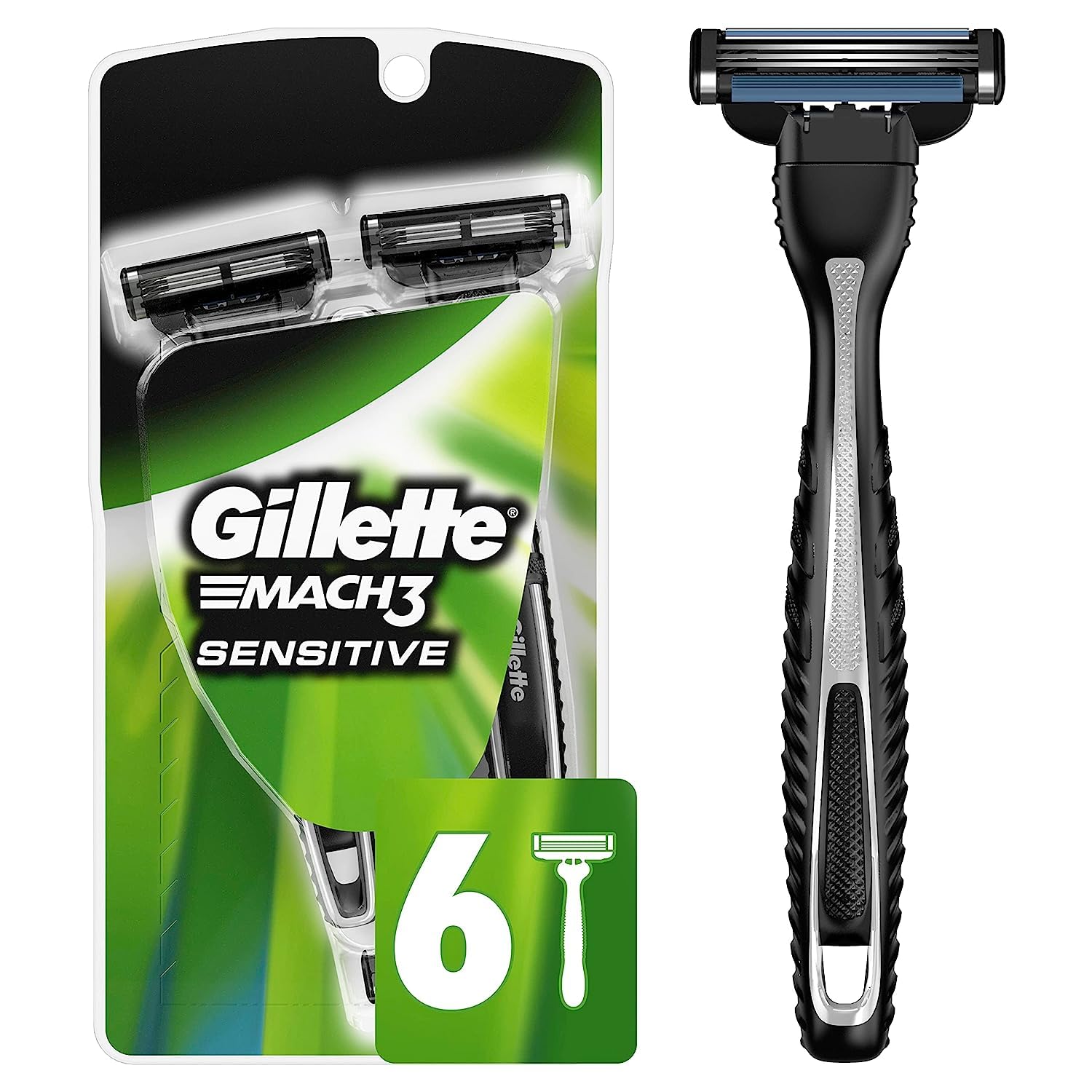 Gillette Mach3 Disposable Razors For Men, 6 Count, Designed For Sensitive Skin