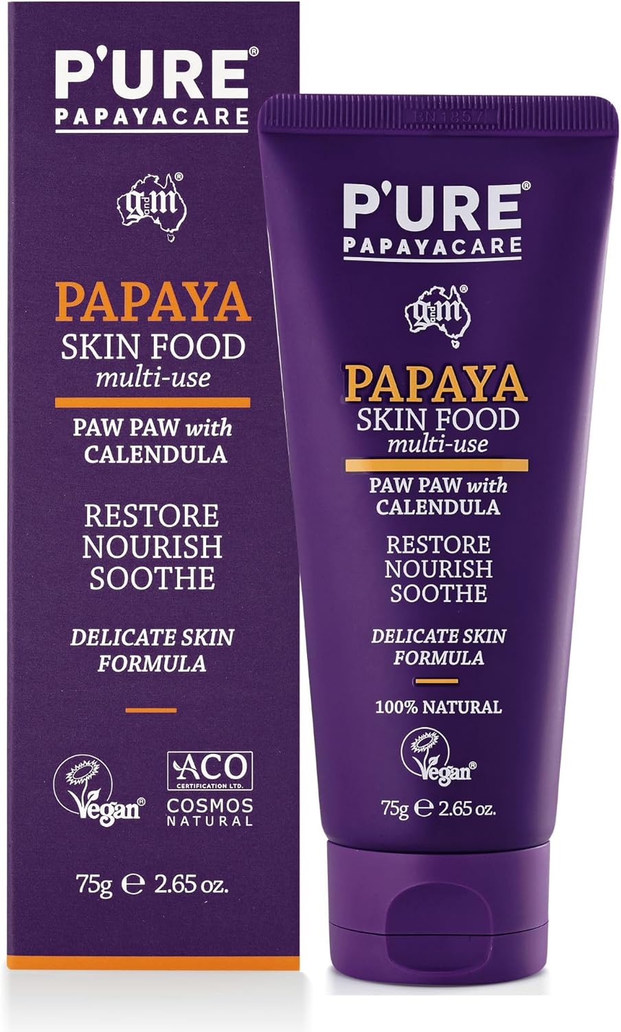 Paw Paw Skin Food 75G - P'Ure Papayacare Face And Body Organic Lotion For Dry Skin | 100% Natural Cream And Lotion Treatment For Eczema & Repair Dry Skin With Shea Butter & Calendula