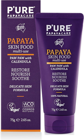 Paw Paw Skin Food 75G - P'Ure Papayacare Face And Body Organic Lotion For Dry Skin | 100% Natural Cream And Lotion Treatment For Eczema & Repair Dry Skin With Shea Butter & Calendula
