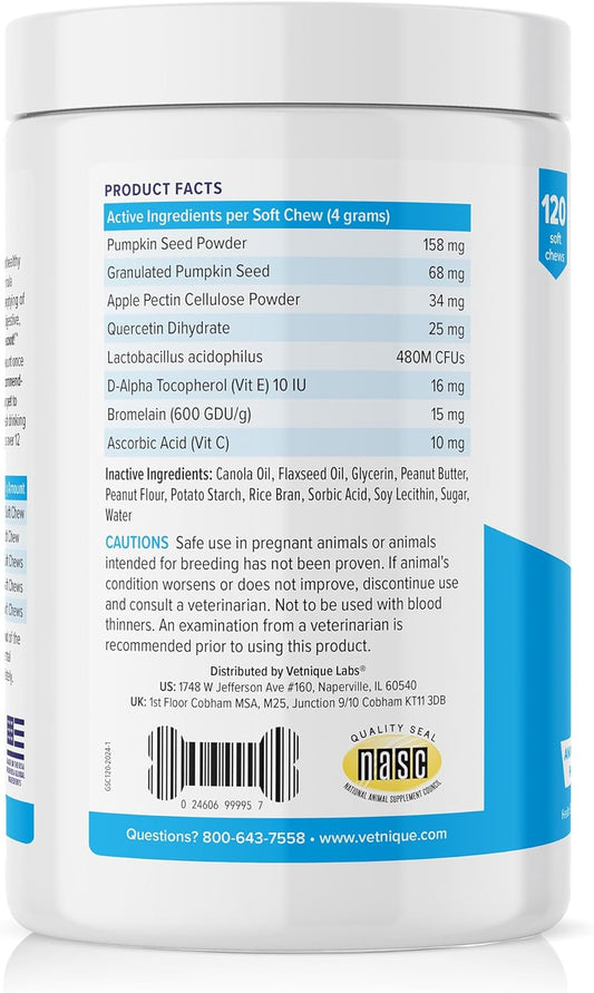 Vetnique Labs Glandex Anal Gland Soft Chew Treats With Pumpkin For Dogs Digestive Enzymes, Probiotics Fiber Supplement For Dogs Boot The Scoot (Bacon/Pork Chews, 120 Count)