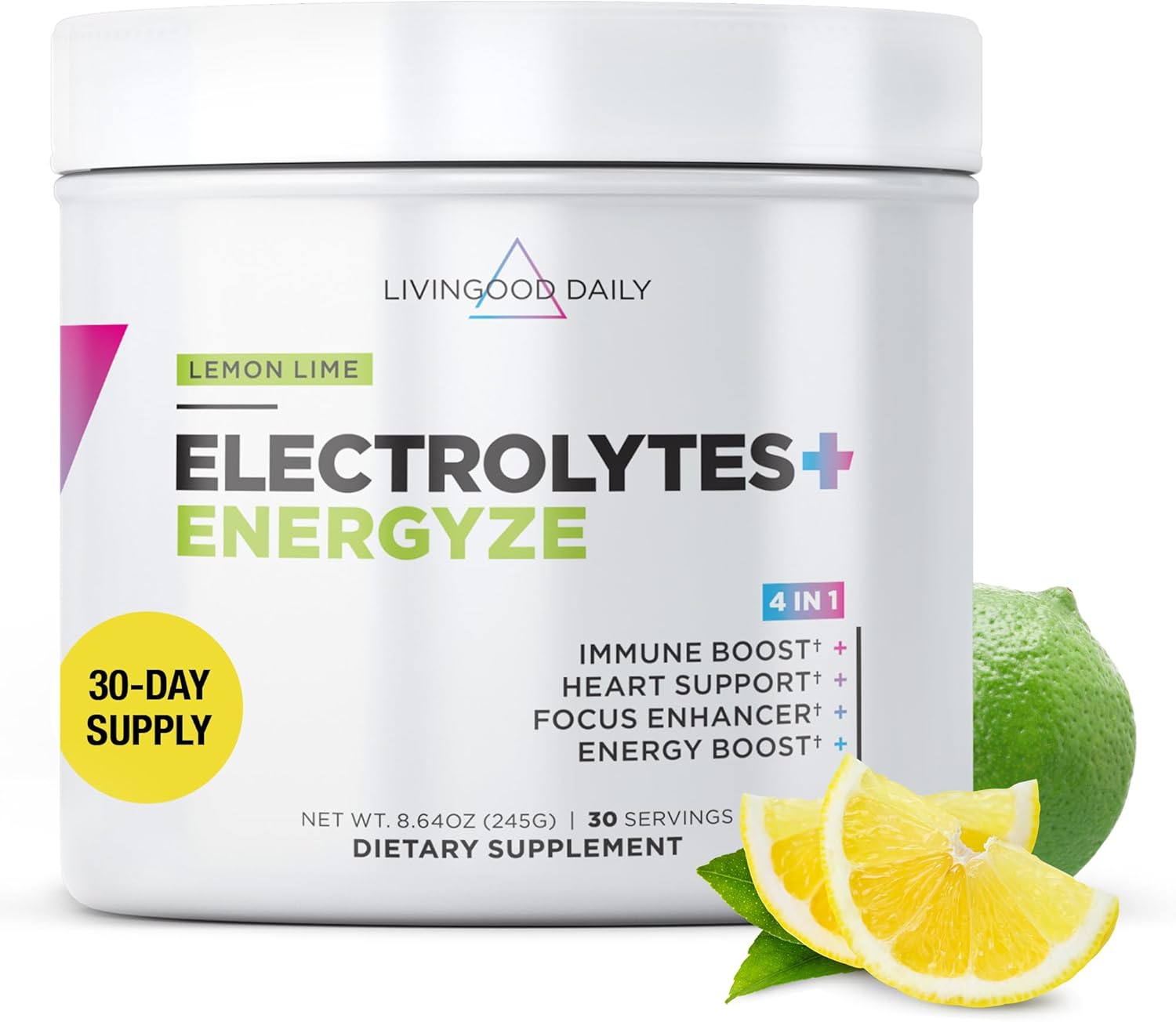 Livingood Daily Electrolytes Powder, Electrolytes Hydration Powder With Vitamin C, Taurine, D Ribose & Fos, Sugar Free Electrolyte Drink Mix, Keto, Gluten Free, Lemon Lime Flavor, 30 Servings