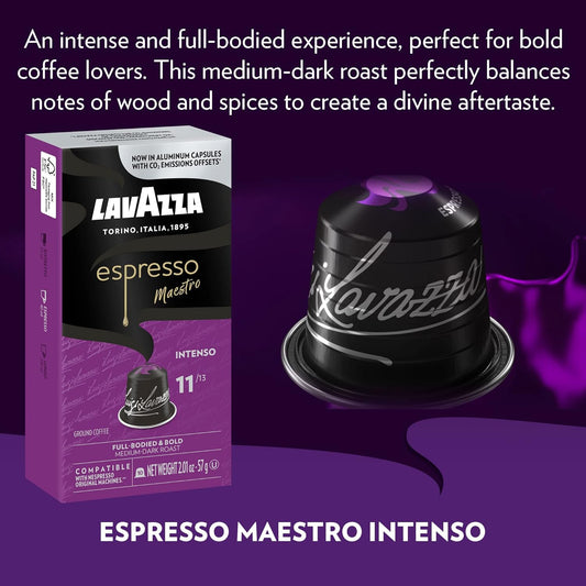 Lavazza Espresso Intenso Medium Dark Roast Arabica & Robusta Aluminum Capsules Compatible With Nespresso Original Machines, 10 Count (Pack Of 6) - Value Pack, Intense And Full-Bodied