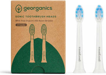 Georganics Replacement Sonic Toothbrush Heads 50000Spm - Electric Toothbrush Heads Suitable For Georganics Model 50000Spm Only - Nylon Dupont 152 Bristles - Deep Cleansing Toothbrush Heads - Pack Of 2