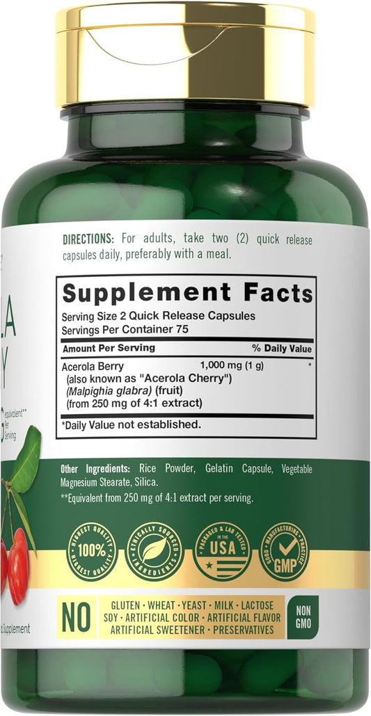 Carlyle Acerola Cherry Capsules | 1000Mg | 150 Count | Non-Gmo & Gluten Free Extract | Acerola Berry