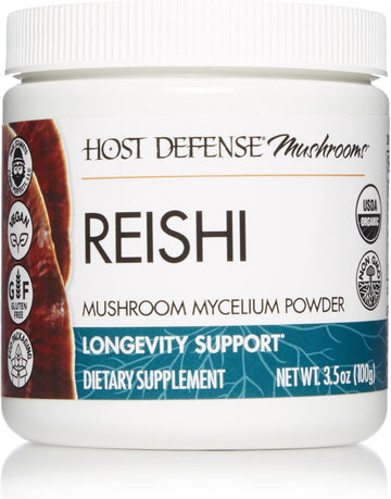 Host Defense, Reishi Mushroom Mycelium Powder, Supports Energy, Heart Health and Stress Response, Mushroom Supplement, Plain, 3.5  (Pack of 1)