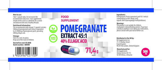 Hepatica Pomegranate Extract 22,500Mg Equivalent (500Mg Of 45:1 Extract) 120 Vegan Capsules, 40% Ellagic Acid, 3Rd Party Lab Tested, High Strength Supplement