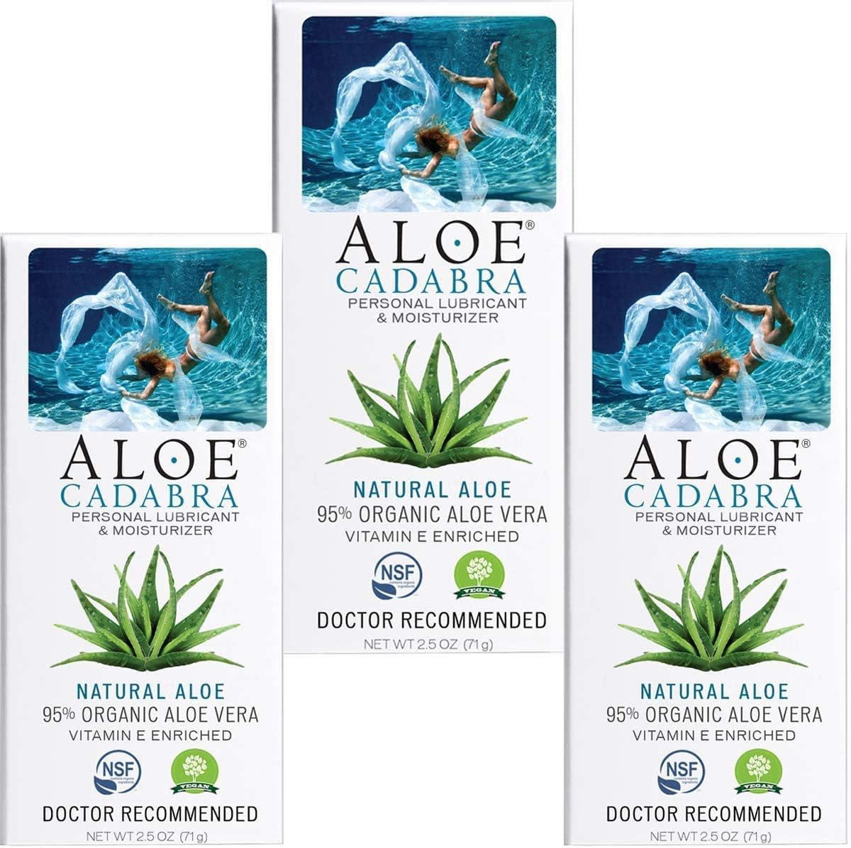 Aloe Cadabra Water-Based Personal Lubricant, Lube for Couples, for Him & Her, Natural Aloe, 2.5 Ounce (Pack of 3)