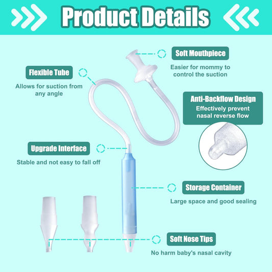 Nasal Aspirator for Baby, Nasal Congestion Relief Nose Cleaner with 2 Silicone Tips White Nose Cleaning Tweezer for Babies Infants and Toddlers Boys Girls (No Hygiene Filter Required)