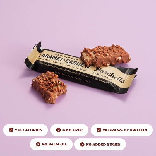 Barebells Protein Bars Caramel Cashew - 12 Count, 1.9Oz Bars With 20G Of High Protein - Chocolate Protein Bar With 1G Of Total Sugars - Perfect On The Go Protein Snack & Breakfast Bar…