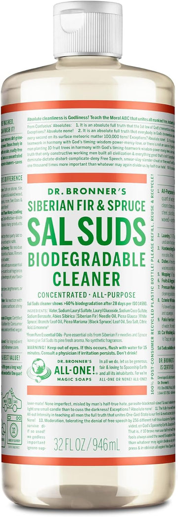 Dr. Bronner's - Sal Suds Biodegradable Cleaner (32 Ounce) - All-Purpose Cleaner, Pine Cleaner for Floors, Laundry and Dishes, Cuts Grease and Dirt