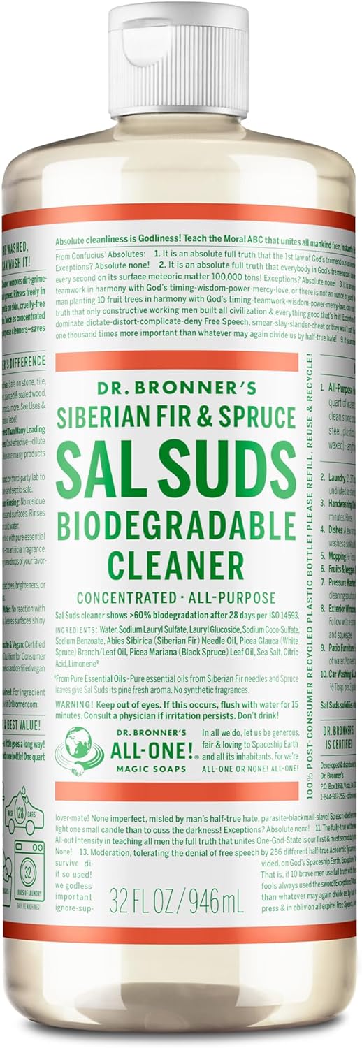 Dr. Bronner'S - Sal Suds Biodegradable Cleaner (32 Oz) - All-Purpose Cleaner, Pine Cleaner For Floors, Laundry And Dishes, Concentrated, Cuts Grease And Dirt, Powerful Cleaner