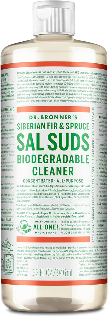 Dr. Bronner'S - Sal Suds Biodegradable Cleaner (32 Oz) - All-Purpose Cleaner, Pine Cleaner For Floors, Laundry And Dishes, Concentrated, Cuts Grease And Dirt, Powerful Cleaner