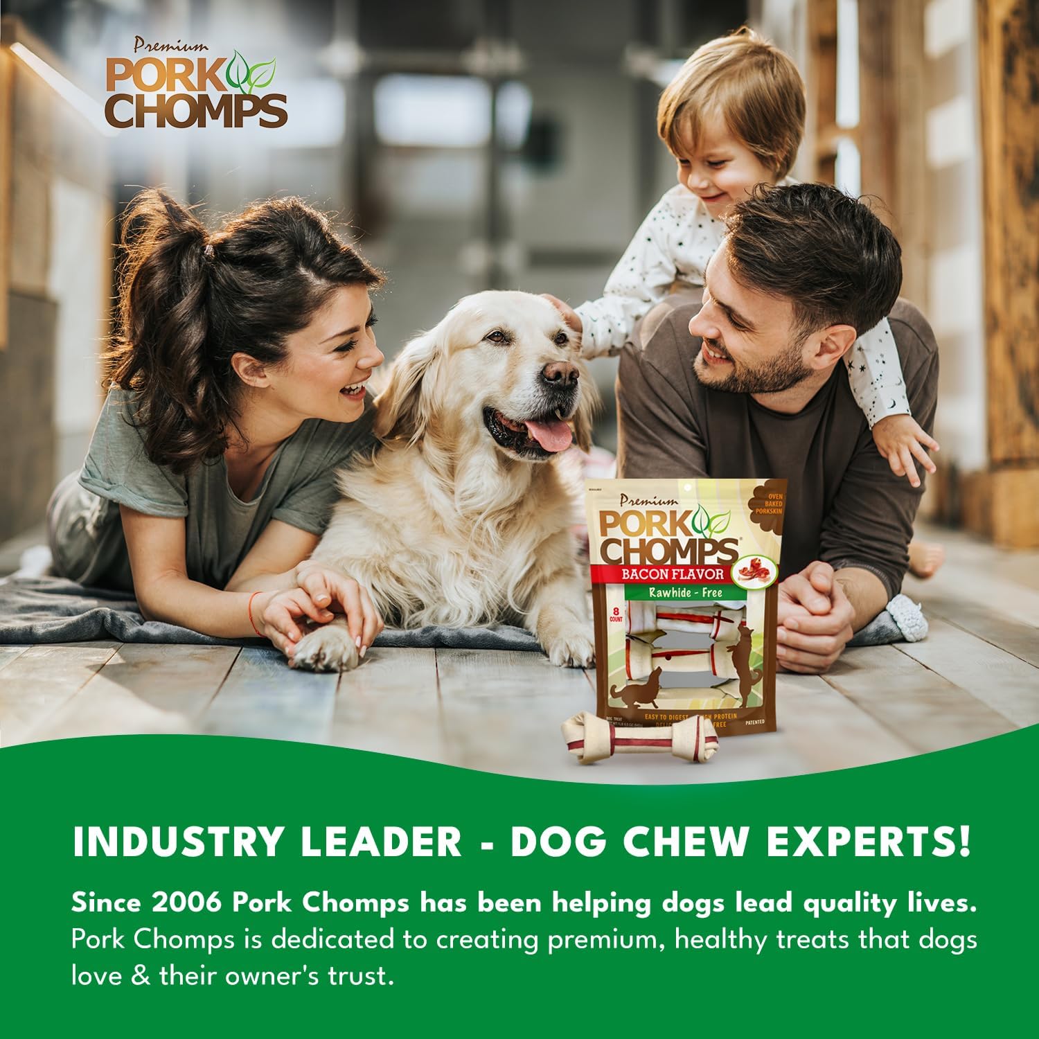 Pork Chomps Baked Pork Skin Dog Chews, 6-inch Knots, Bacon Flavor Strip, 8 Count : Pet Snack Treats : Pet Supplies
