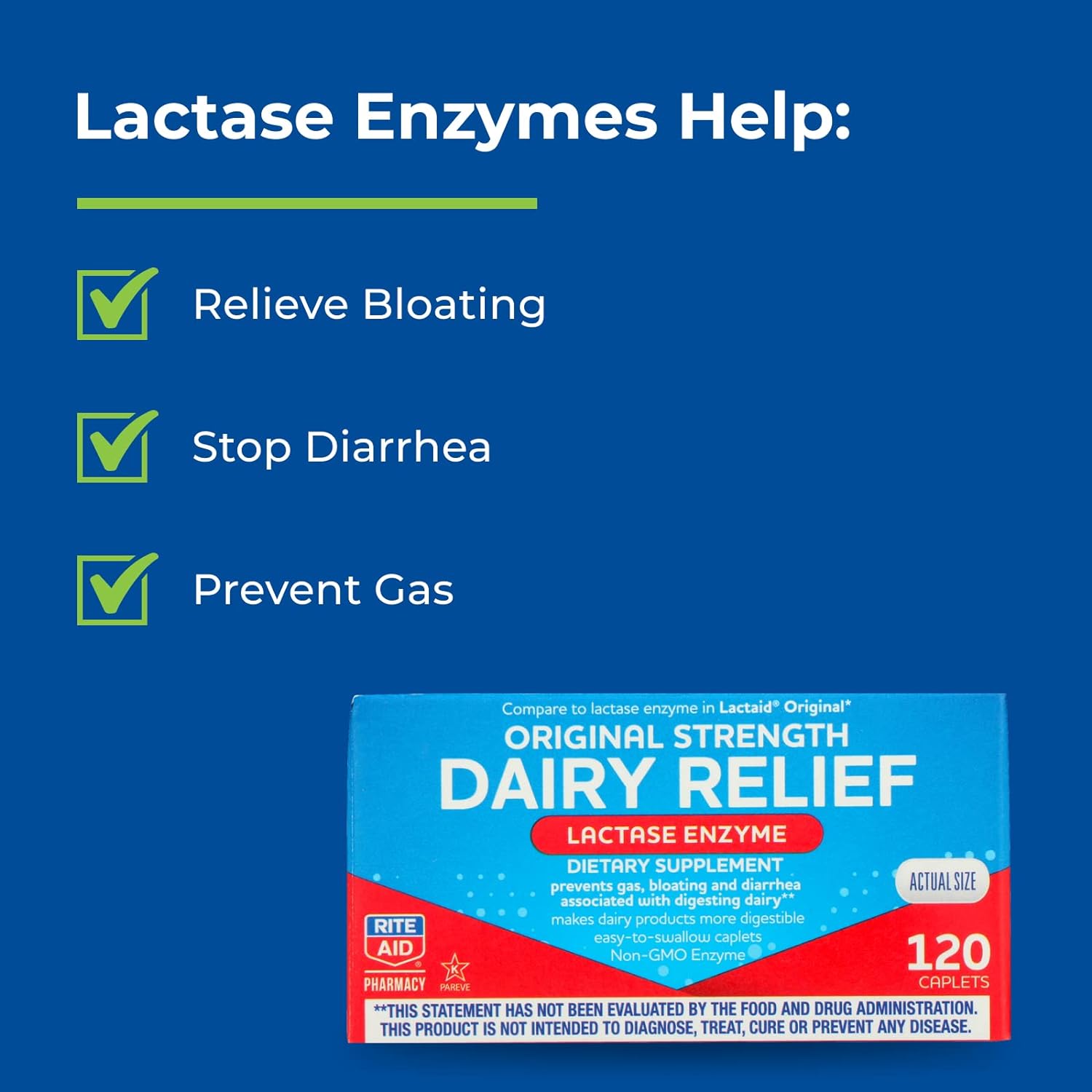 Rite Aid Fast Acting Dairy Relief Lactase Enzyme – 120 Caplets | Lactase Enzyme Supplement | Lactose Intolerance Pills | Dairy Relief Pills | Digestive Enzyme Supplements | Digestive Enzymes : Health & Household