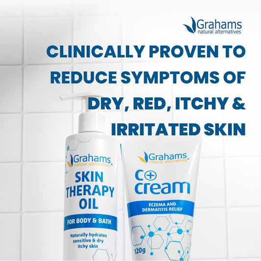 Grahams Natural Skin Therapy Body Oil - For Dry Skin, Eczema & Itch Relief - Hydrates & Nourishes Sensitive Skin - Natural 100% Oil Blend With Vitamin E | Hypoallergenic & Steroid-Free (220Ml)