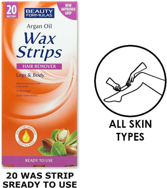 Beauty Formulas Argan Oil Wax Strips Legs & Body 20'S, (Pack Of 1)