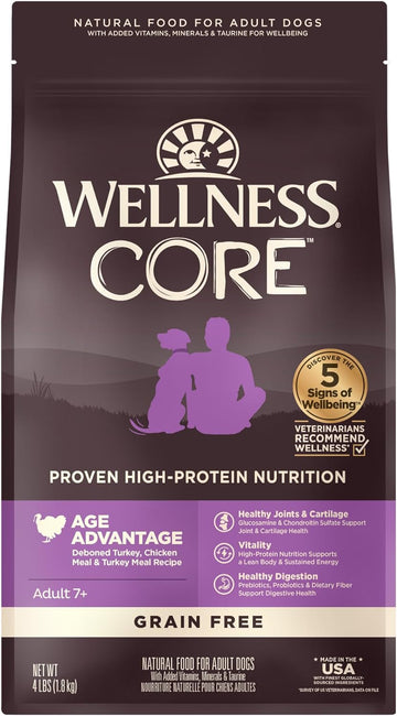 Wellness Core Grain-Free Senior Dry Dog Food, Made In Usa With Natural Ingredients, No Meat By-Product, Fillers, Artificial Flavors, Or Preservatives (4-Pound Bag, Turkey)