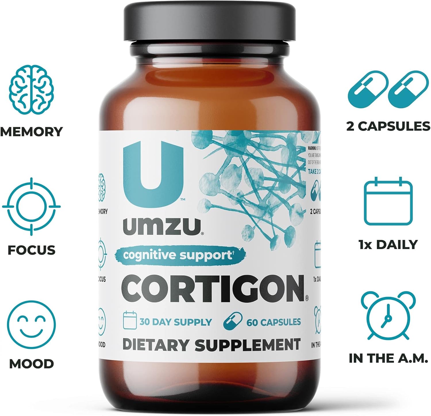 UMZU Cortigon - Cortisol Health Supplement - Brain Health, Mental Clarity & Focus Supplement - with Ginkgo Biloba, Phosphatidylserine - B Vitamins - 30 Day Supply - 60 Capsules : Health & Household